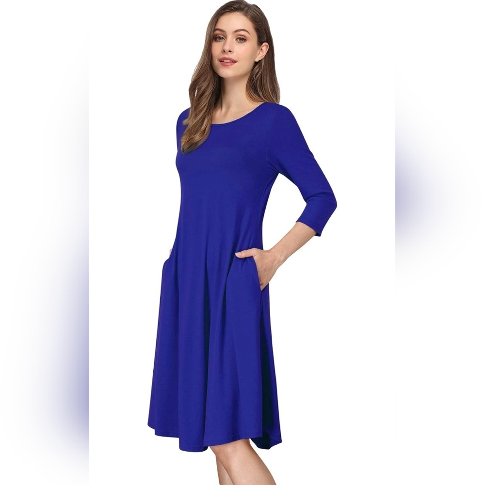 Elegant Blue Women's Dress w Pockets L EUC